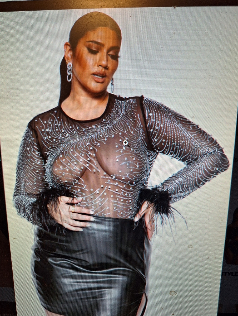 Fashion Nova Starry Night Rhinestone Feather Bodysuit SHEER Ladies 1X SHEER NWT - Picture 3 of 5